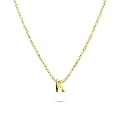Initials Brick Alphabet Letter Necklace Gold Layered Steel Jewellery